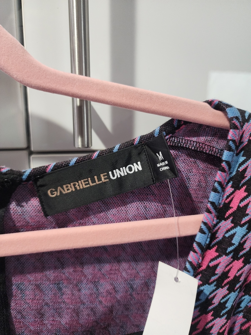 Gabrielle | Black Dress with Pink & Blue Houndstooth Accents And Heart - Picture 2 of 3